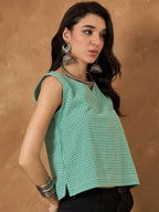 InWeave Green Small Check Sleeveless Top | Grocsy