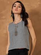 InWeave Black Small Check Sleeveless Top | Grocsy