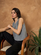 InWeave Black Small Check Sleeveless Top | Grocsy