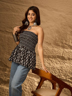 InWeave Black Arrow Ikkat Off Shoulder Top | Grocsy