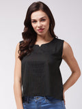 InWeave Black Kantha Sleeveless Top | Grocsy
