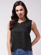 InWeave Black Kantha Sleeveless Top | Grocsy