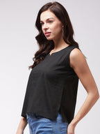 InWeave Black Kantha Sleeveless Top | Grocsy