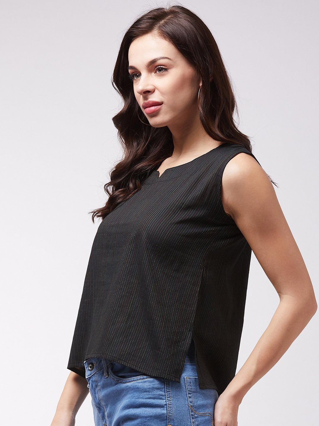 InWeave Black Kantha Sleeveless Top | Grocsy