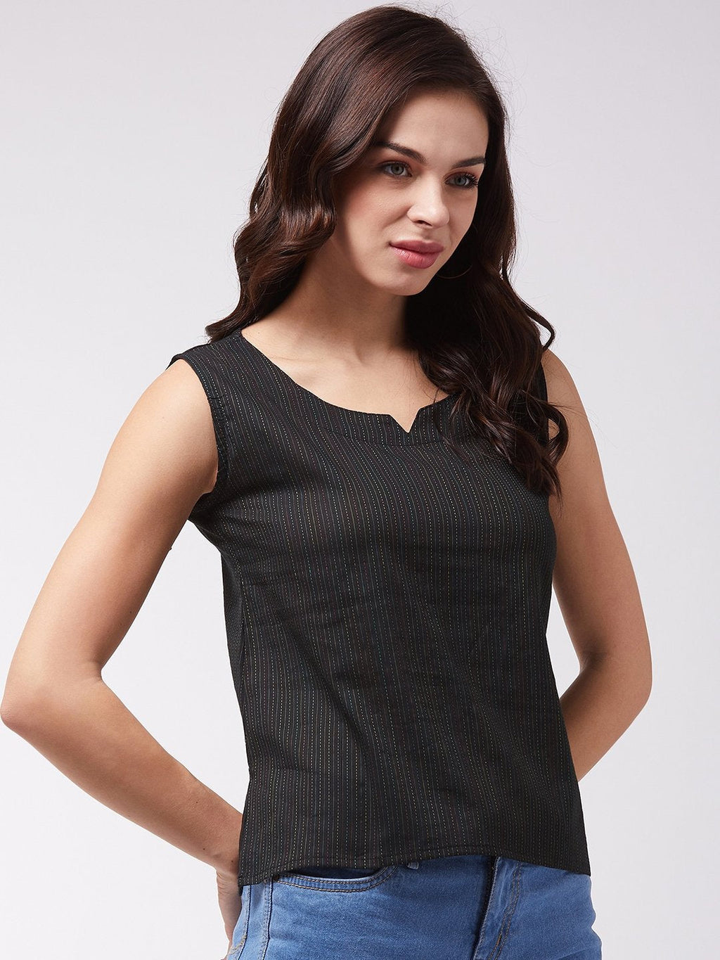 InWeave Black Kantha Sleeveless Top | Grocsy