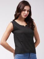 InWeave Black Kantha Sleeveless Top | Grocsy