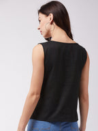InWeave Black Kantha Sleeveless Top | Grocsy