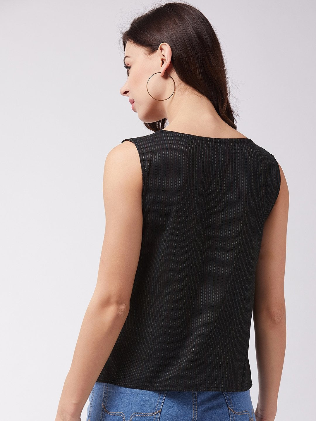 InWeave Black Kantha Sleeveless Top | Grocsy
