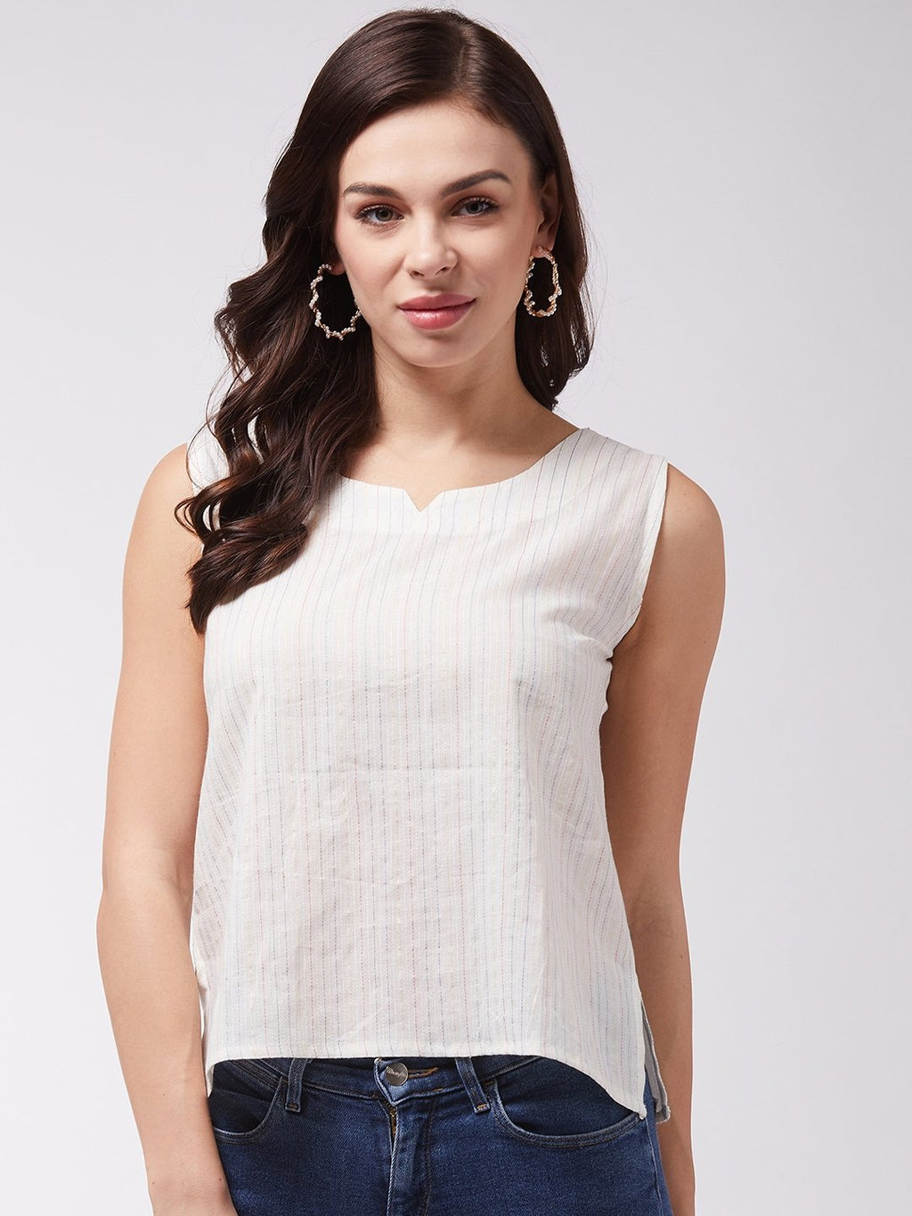 InWeave Off White Kantha Sleeveless Top | Grocsy