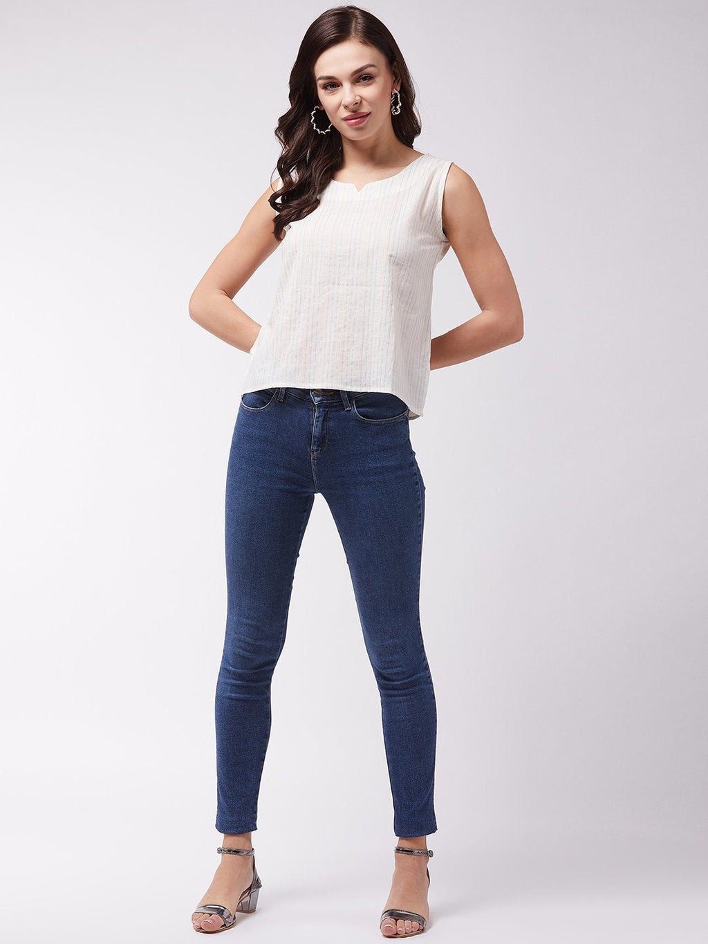 InWeave Off White Kantha Sleeveless Top | Grocsy