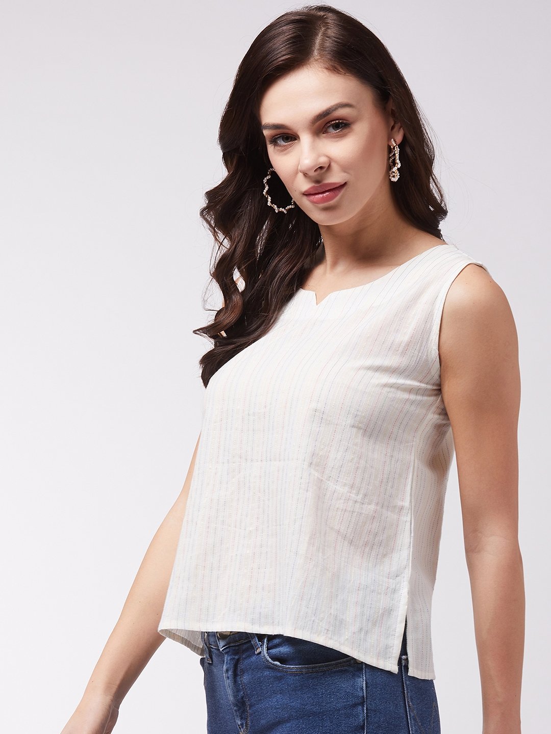 InWeave Off White Kantha Sleeveless Top | Grocsy