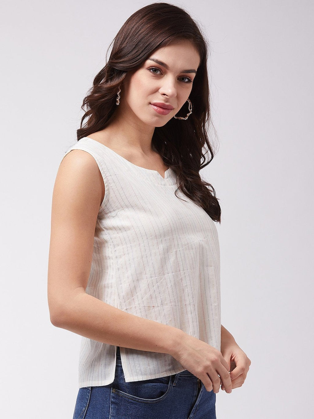 InWeave Off White Kantha Sleeveless Top | Grocsy