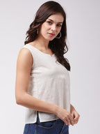InWeave Off White Kantha Sleeveless Top | Grocsy