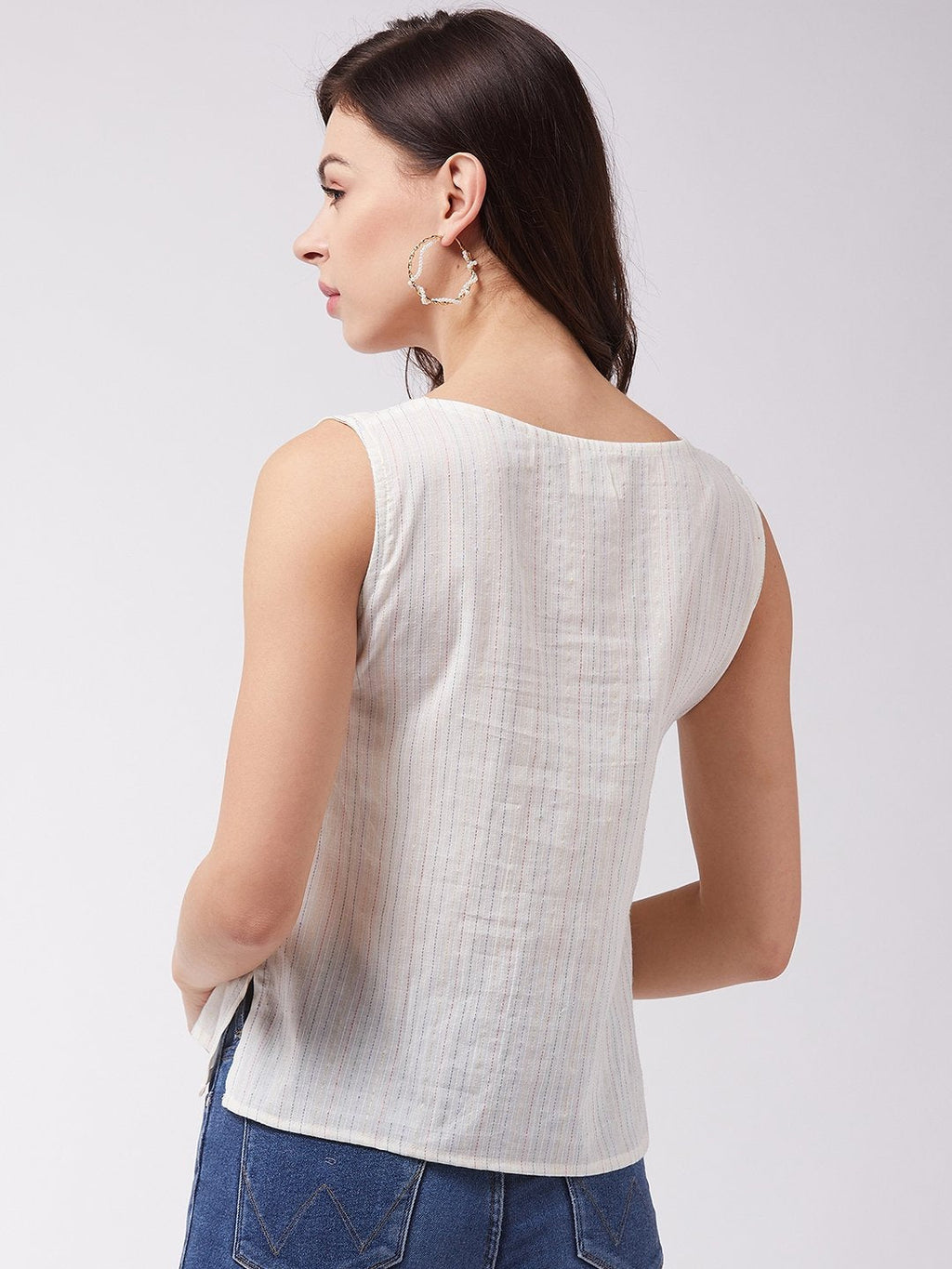 InWeave Off White Kantha Sleeveless Top | Grocsy