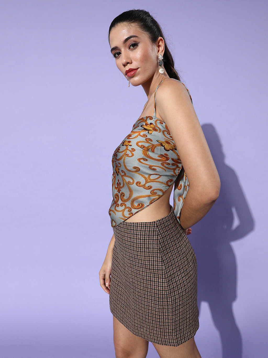 InWeave Green Mustard Swril Print Scarf Top | Grocsy