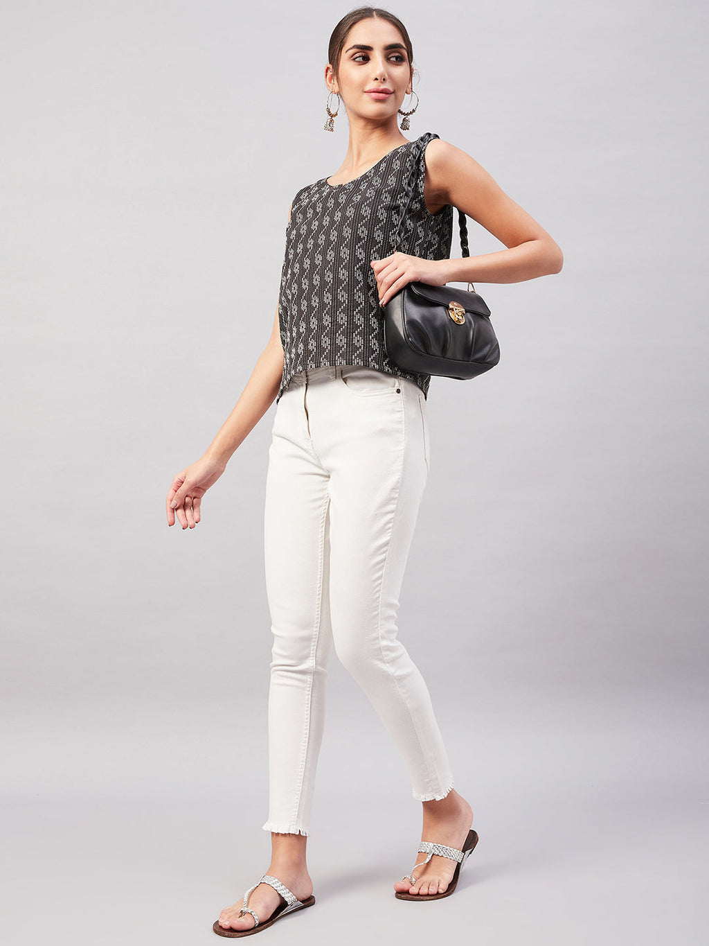 InWeave Black Kantha Ikkat Print W/U Top | Grocsy