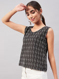 InWeave Black Kantha Ikkat Print W/U Top | Grocsy