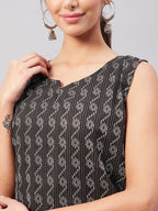 InWeave Black Kantha Ikkat Print W/U Top | Grocsy