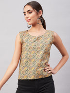 InWeave Grey Gold Floral W/U Top | Grocsy