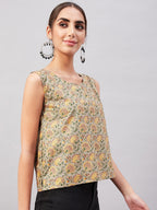 InWeave Grey Gold Floral W/U Top | Grocsy