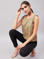 InWeave Grey Gold Floral W/U Top | Grocsy