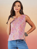 InWeave Pink Coral Floral Print W/U Top | Grocsy