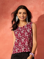 InWeave Wine Cream Floral Print W/U Top | Grocsy