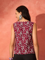 InWeave Wine Cream Floral Print W/U Top | Grocsy