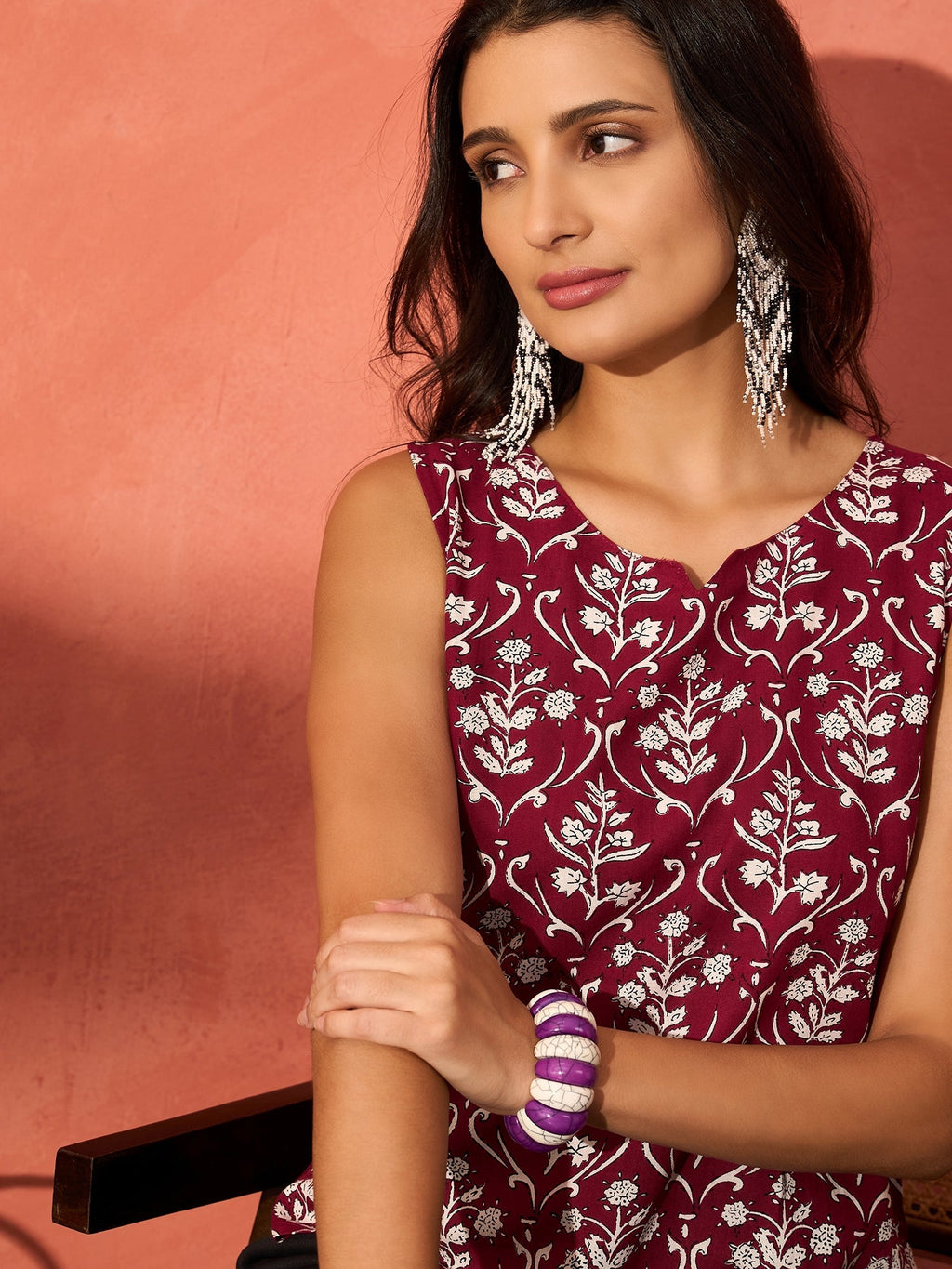 InWeave Wine Cream Floral Print W/U Top | Grocsy