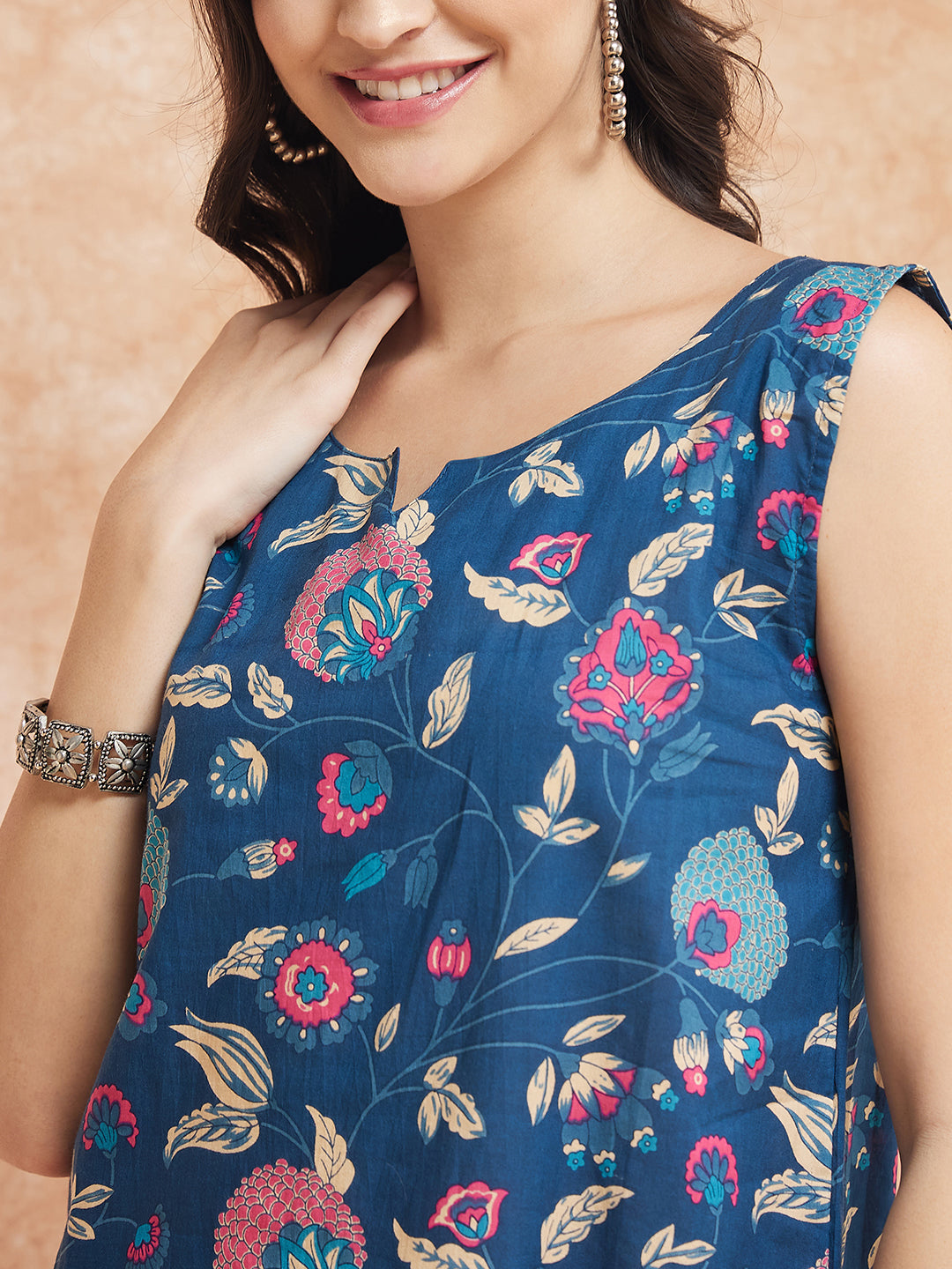 InWeave Blue Pink Kalamkari Top | Grocsy