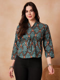 InWeave Aqua Pearl Shawl Neck Top | Grocsy