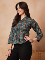 InWeave Aqua Pearl Shawl Neck Top | Grocsy