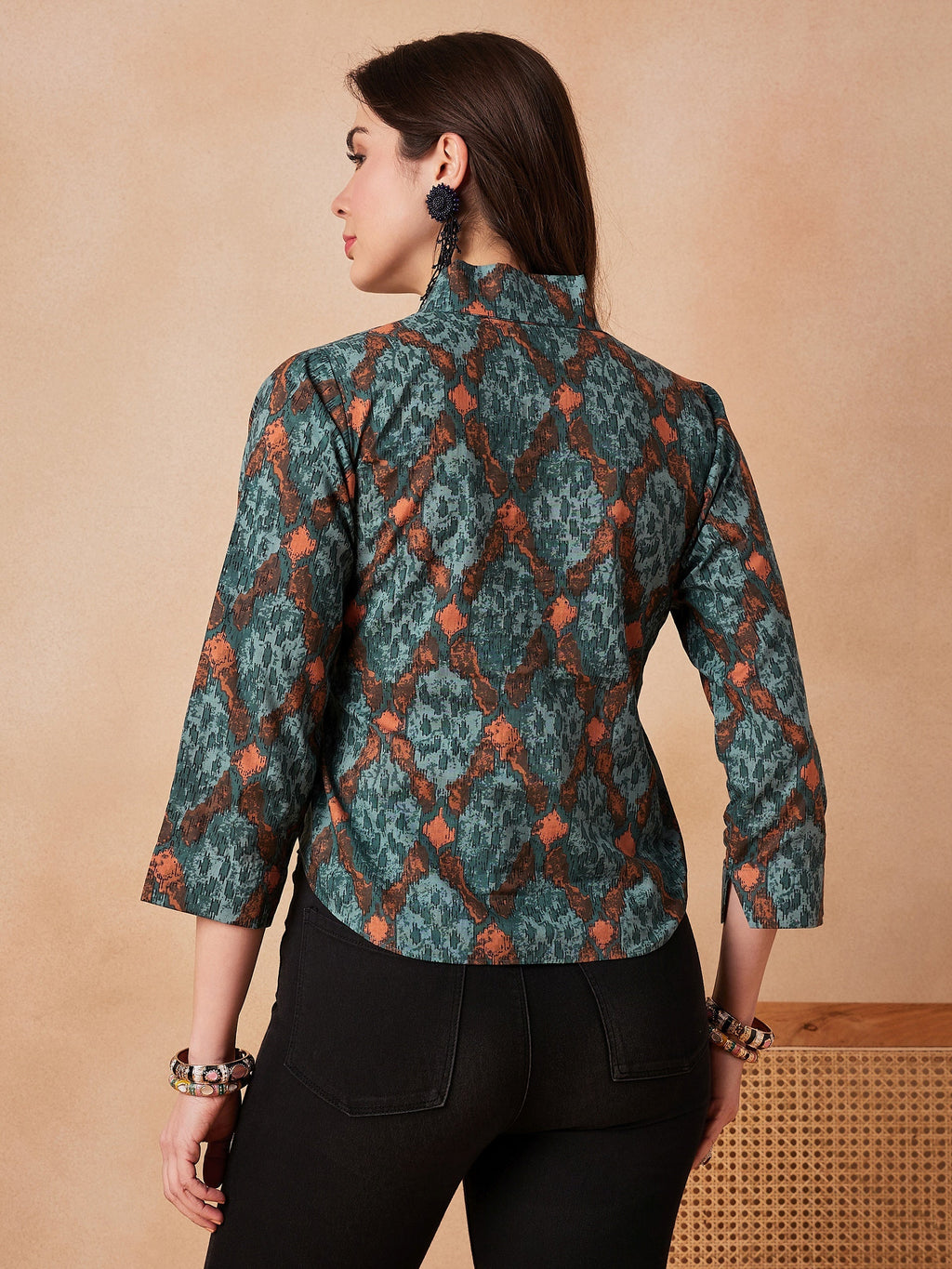 InWeave Aqua Pearl Shawl Neck Top | Grocsy