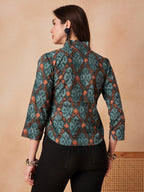 InWeave Aqua Pearl Shawl Neck Top | Grocsy