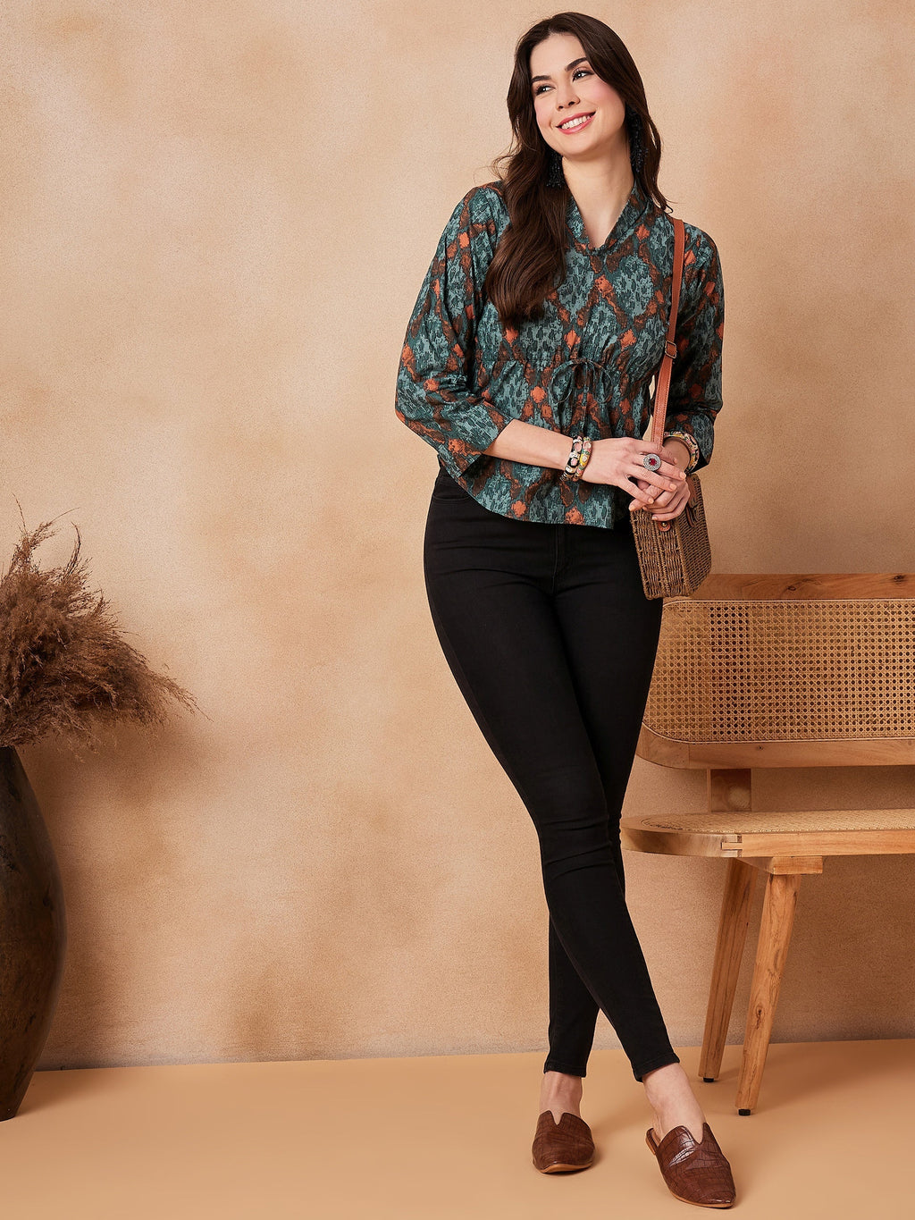 InWeave Aqua Pearl Shawl Neck Top | Grocsy