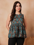 InWeave Aqua Pearl Abstract Printed Round Neck Top | Grocsy