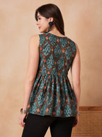InWeave Aqua Pearl Abstract Printed Round Neck Top | Grocsy