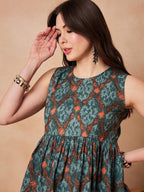 InWeave Aqua Pearl Abstract Printed Round Neck Top | Grocsy