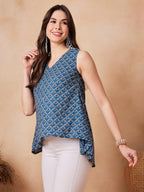 InWeave Blue Pyramid Kantha High Low W/S Top | Grocsy