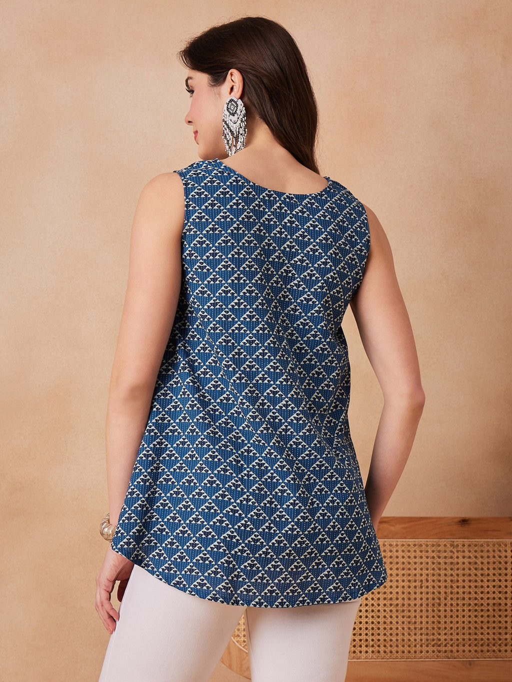 InWeave Blue Pyramid Kantha High Low W/S Top | Grocsy