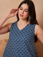 InWeave Blue Pyramid Kantha High Low W/S Top | Grocsy