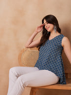 InWeave Blue Pyramid Kantha High Low W/S Top | Grocsy
