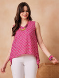 InWeave Pink Pyramid Kantha High Low W/S Top | Grocsy