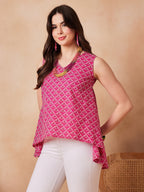 InWeave Pink Pyramid Kantha High Low W/S Top | Grocsy