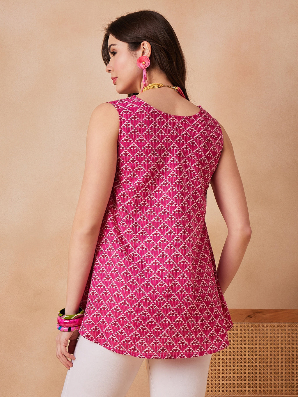 InWeave Pink Pyramid Kantha High Low W/S Top | Grocsy
