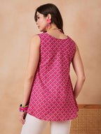 InWeave Pink Pyramid Kantha High Low W/S Top | Grocsy