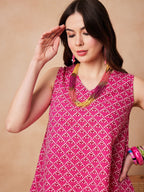 InWeave Pink Pyramid Kantha High Low W/S Top | Grocsy