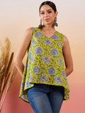 InWeave Sunset Yellow Floral Print V Neck W/S Top | Grocsy