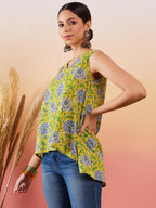 InWeave Sunset Yellow Floral Print V Neck W/S Top | Grocsy