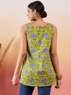 InWeave Sunset Yellow Floral Print V Neck W/S Top | Grocsy